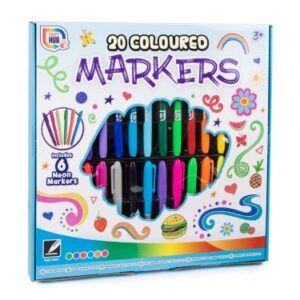 Craft Hub 20 Marker Pens with 6 Neon Colours