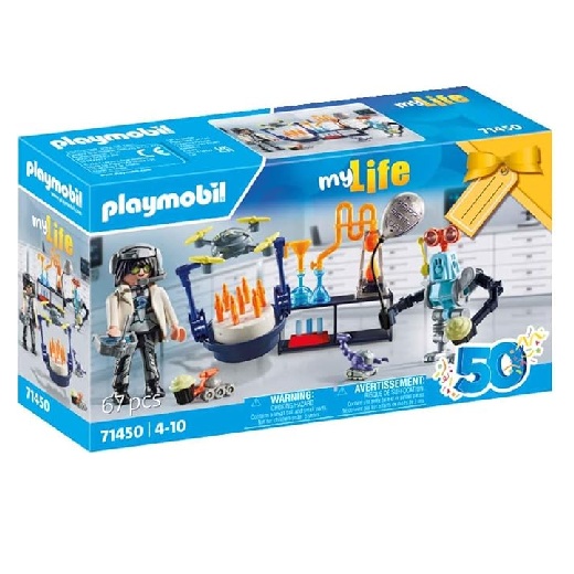 Playmobil Researcher with Robots front of box
