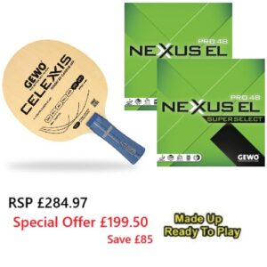 Table Tennis Bat: Gewo Celexxis Hinoki Ex-Carbon OFF with Nexxus EL Pro 48 Superselect Rubbers