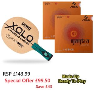 Table Tennis Bat: Gewo Xolo Offensive Carbon with Mantra Sound Rubbers