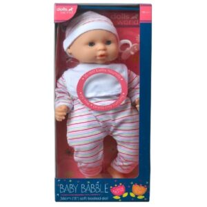Dolls World Baby Babble 38cm Soft Bodied Doll With 16 Sounds front of box