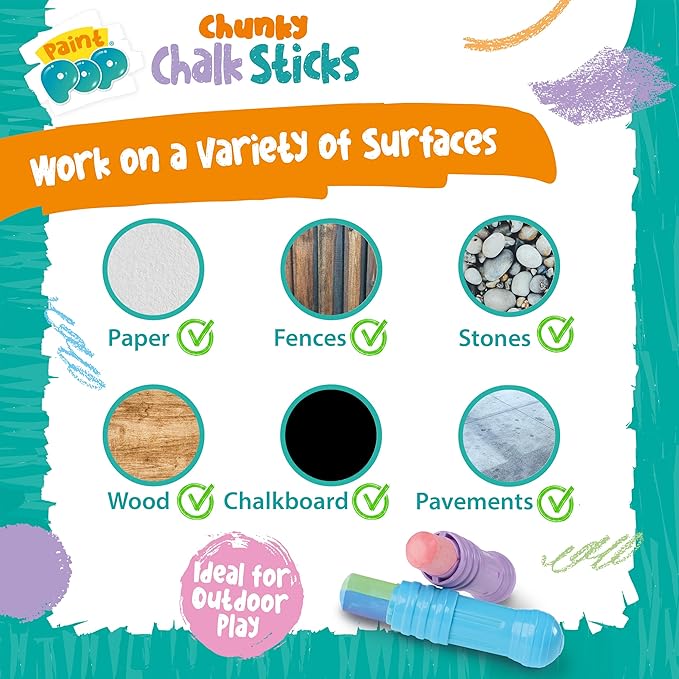 Paint Pop Chalk Sticks 12 Pack - Kids Outdoor Creative Outdoor Pavement Set more product information
