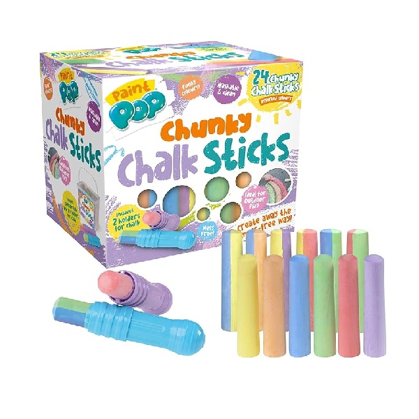 Paint Pop Chalk Sticks 12 Pack - Kids Outdoor Creative Outdoor Pavement Set front of box