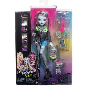 Monster High Frankie Stein Doll in Patchwork Clothes front of box