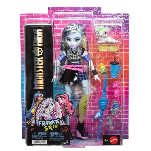monster high Frankie stein with black skirt front of box