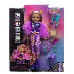 monster high clawdeen wolf doll with furry jacket front of box