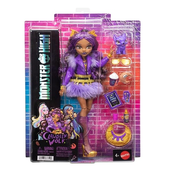 Monster High Clawdeen Wolf Doll with Pet Wolf Pup front of box
