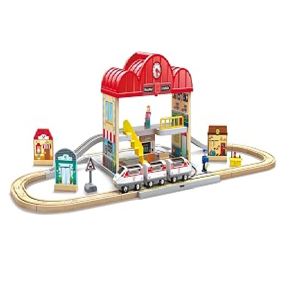 Hape - Portable Train Station Set content